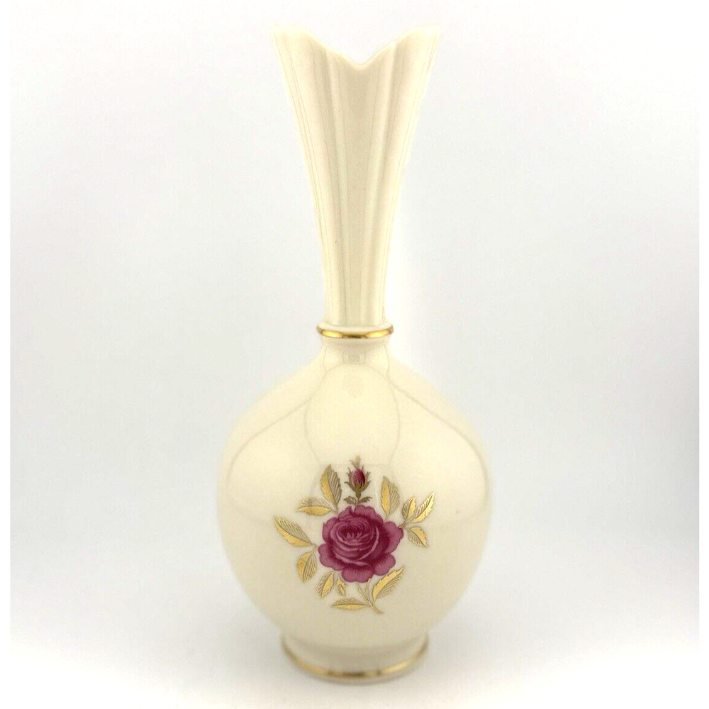 VTG Lenox Roselyn Rhodora Porcelain Bud Vase Pink Rose 24K Gold USA